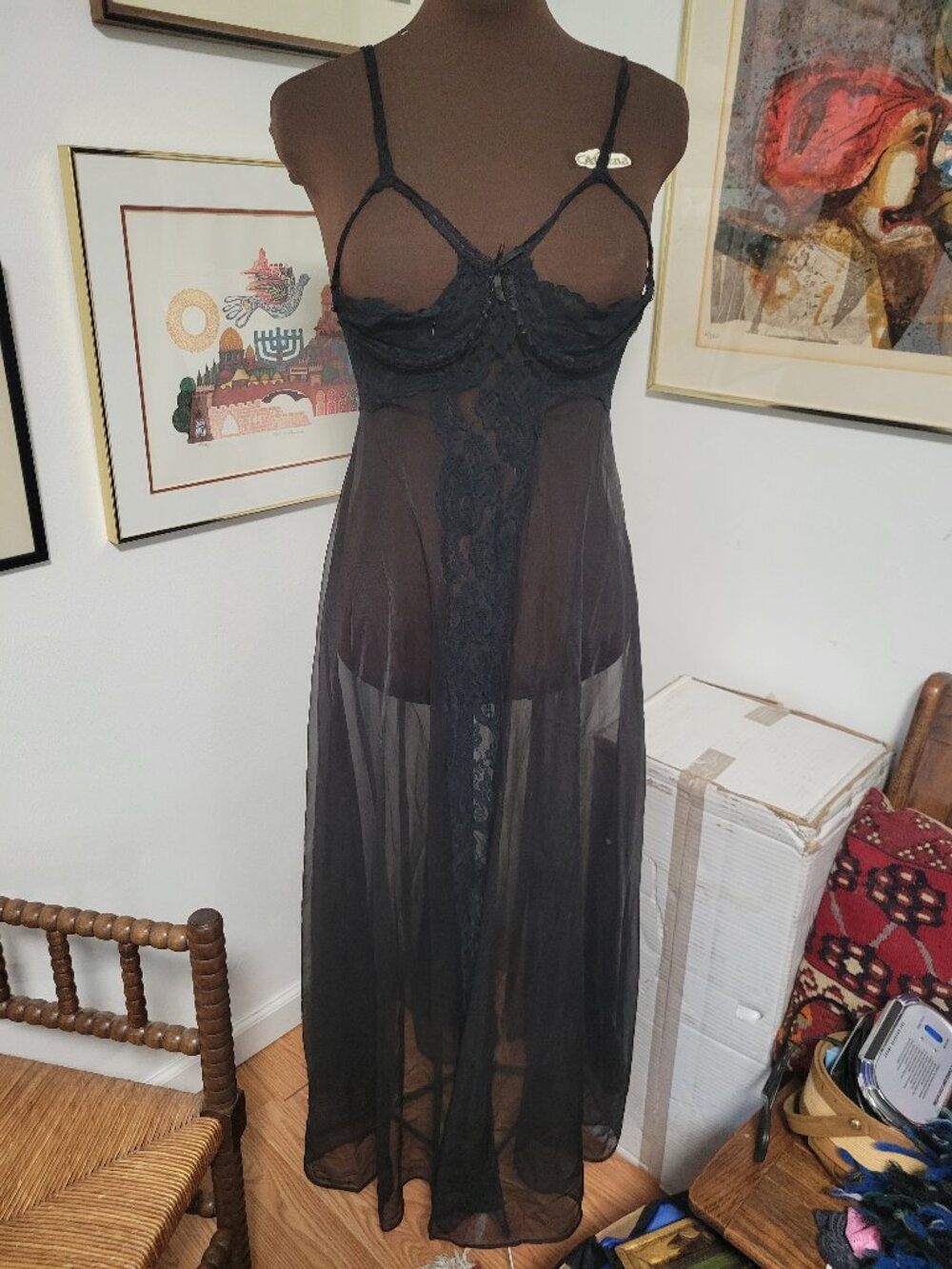 Vintage Hollywood Designer Glydons Black Negligee Size 34 Medium